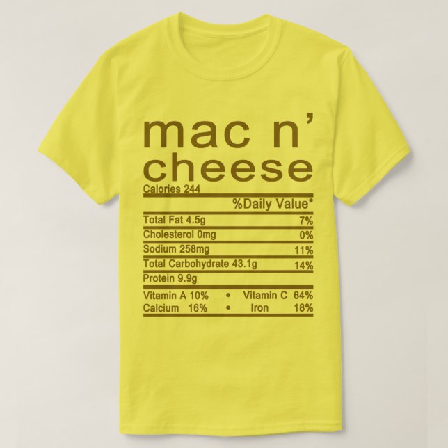 mac and cheese Nutrition Facts label T-Shirt (Design Front)
