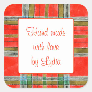 MAC BAIN TARTAN 3" Square "Hand Made" Stickers