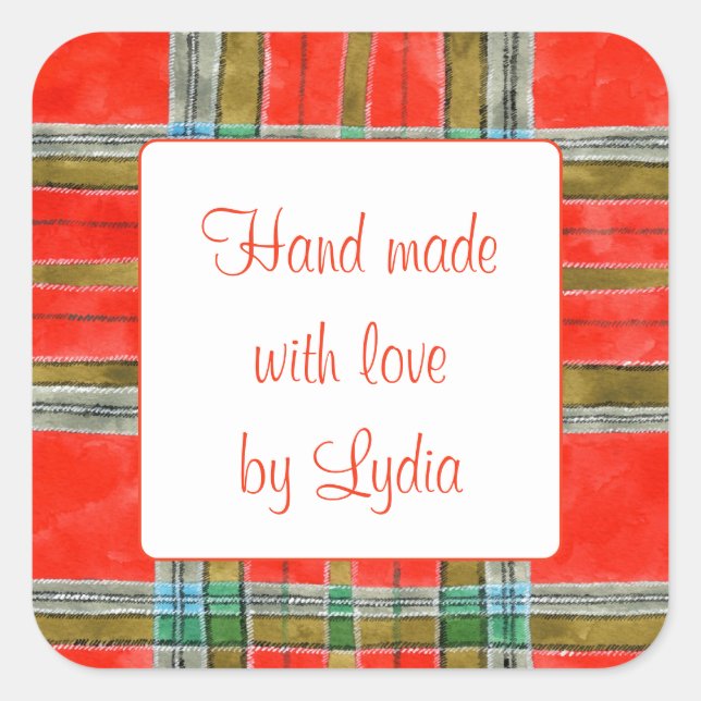 MAC BAIN TARTAN 3" Square "Hand Made" Stickers (Front)