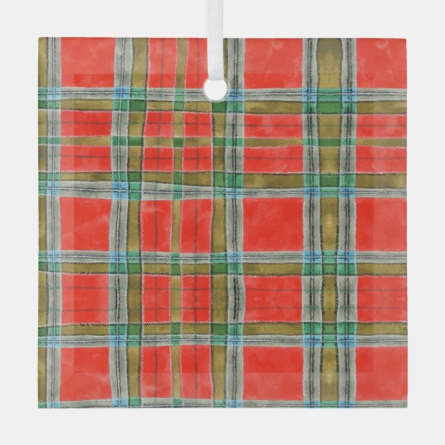 MAC BAIN TARTAN Glass Square Ornament (Front)