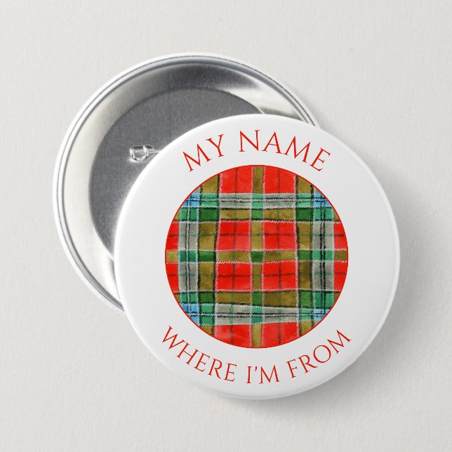 MAC BAIN TARTAN Round Name Tag Pin Button  (Front & Back)