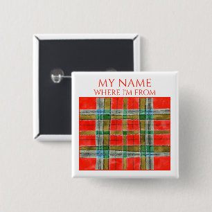 MAC BAIN TARTAN Square Name Tag Pin Button