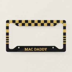 MAC DADDY Black and Gold Checkered Funny License Plate Frame