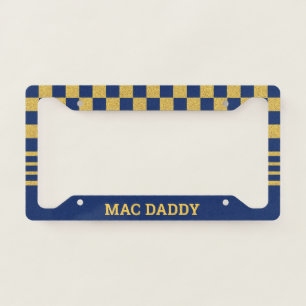 MAC DADDY Navy Checkered Funny License Plate Frame