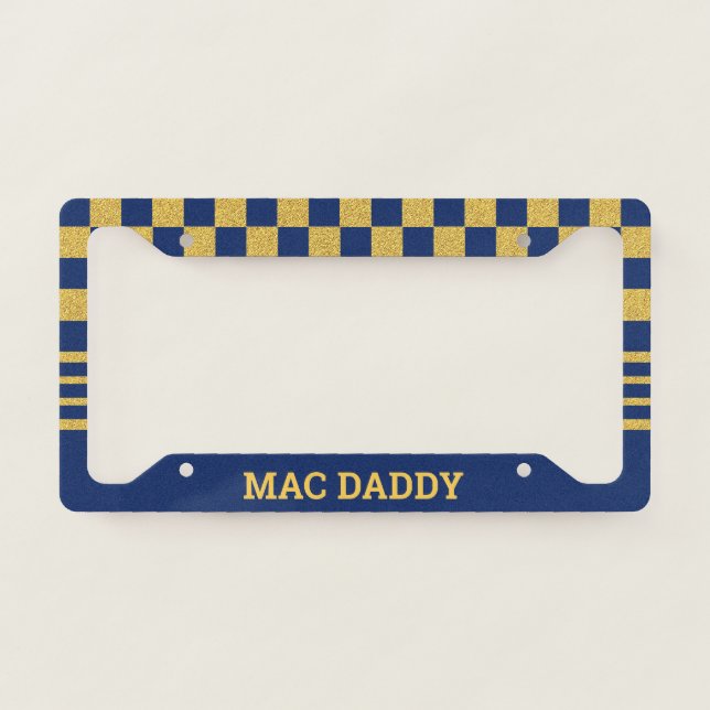 MAC DADDY| Navy Checkered Funny License Plate Frame (Front)
