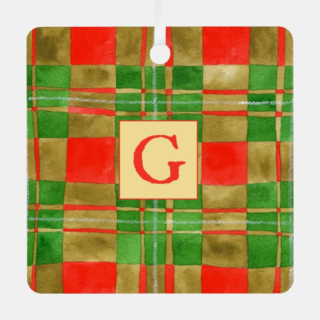 MAC GREGOR TARTAN Metal Square Ornament + Initial (Front)