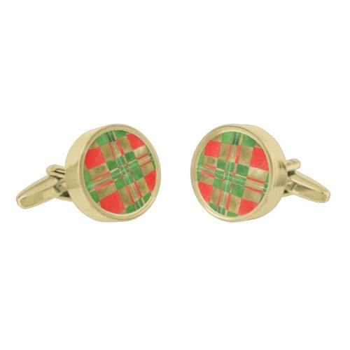 MAC GREGOR TARTAN Round Gold Plated Cufflinks