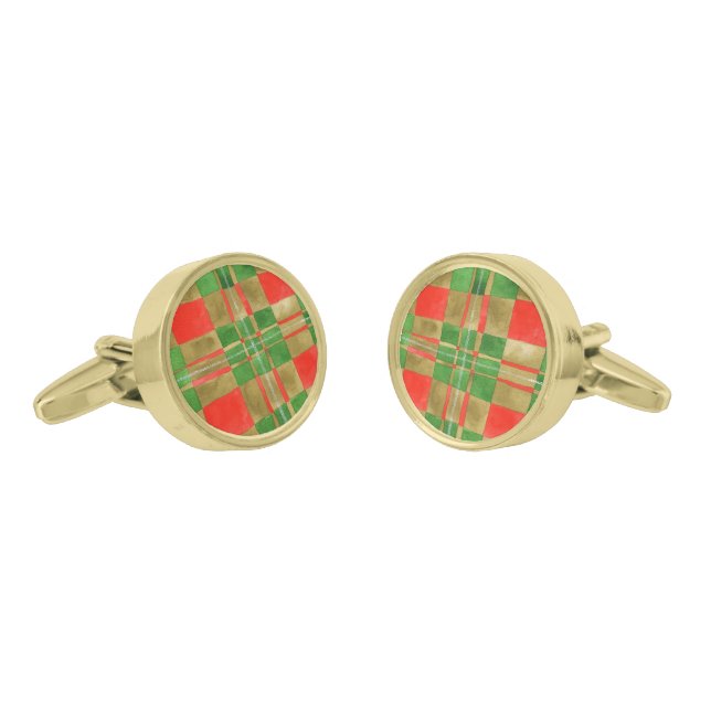 MAC GREGOR TARTAN Round Gold Plated Cufflinks (Angled)