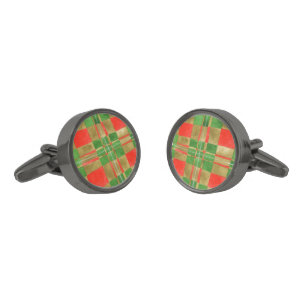 MAC GREGOR TARTAN Round Gunmetal Plated Cufflinks