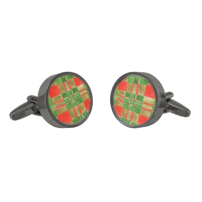 MAC GREGOR TARTAN Round Gunmetal Plated Cufflinks (Angled)
