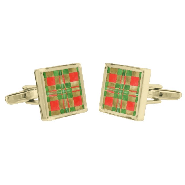 MAC GREGOR TARTAN Square Gold Plated Cufflinks (Angled)
