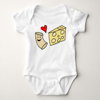 Mac Loves Cheese, Funny Cute Macaroni + Cheese Baby Bodysuit