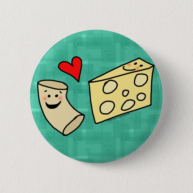 Mac Loves Cheese, Funny Cute Macaroni + Cheese Button (Front)