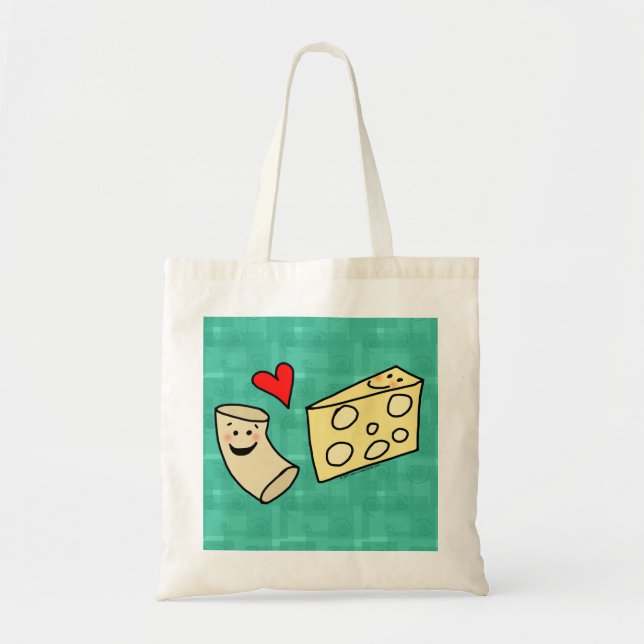 Mac Loves Cheese, Funny Cute Macaroni + Cheese Tote Bag (Front)