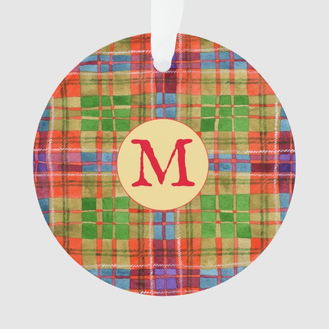 MAC RAE TARTAN Acrylic Circle Ornament + Initial (Front)
