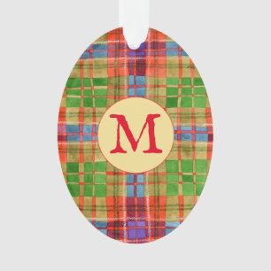 MAC RAE TARTAN Acrylic Oval Ornament + Initial