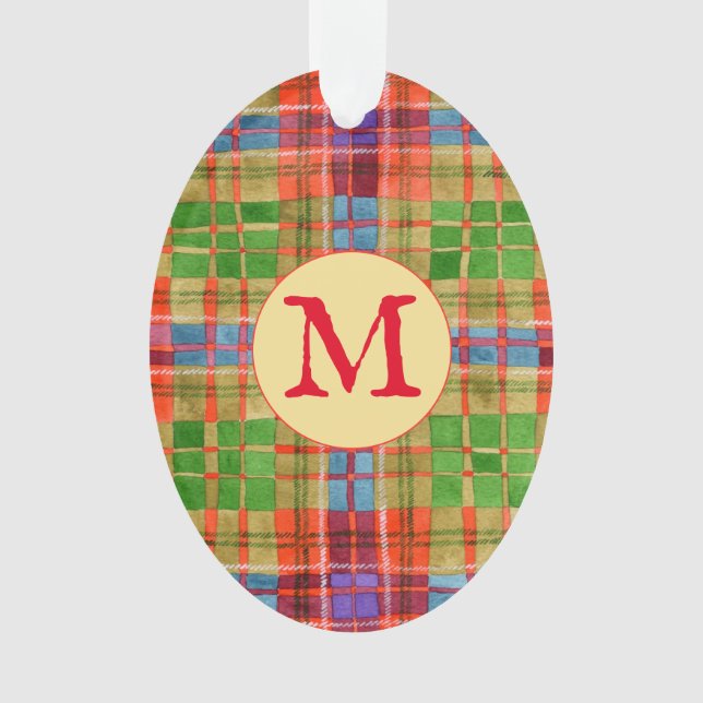 MAC RAE TARTAN Acrylic Oval Ornament + Initial (Front)