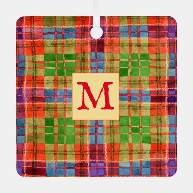 MAC RAE TARTAN Metal Square Ornament + Initial (Front)