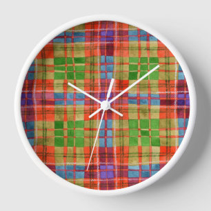 MAC RAE TARTAN Round White Wooden Wall Clock