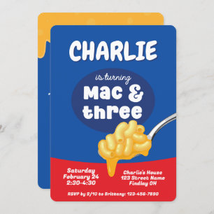 Mac & Three Macaroni and Cheese 3rd Birthday Party Invitation