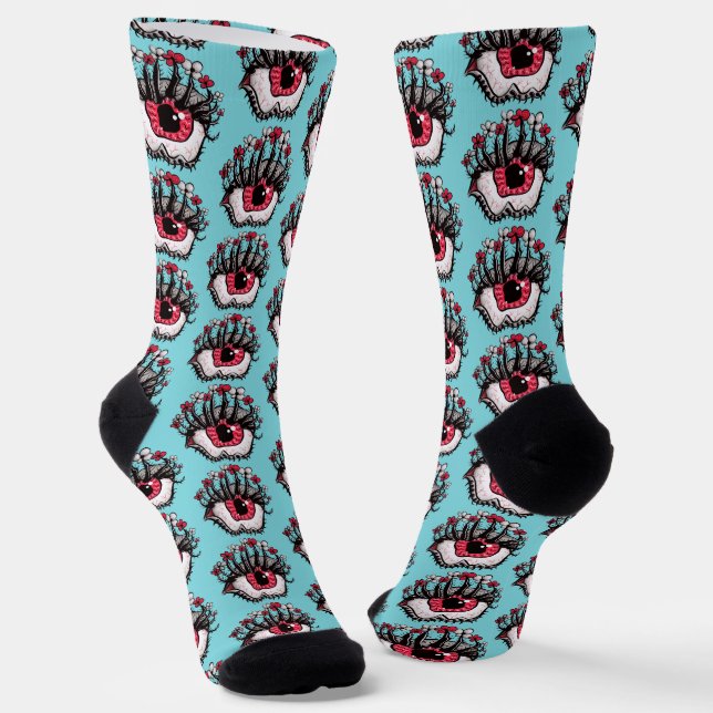 Macabre Goth Weird Witchy Evil Eye Socks (Angled)