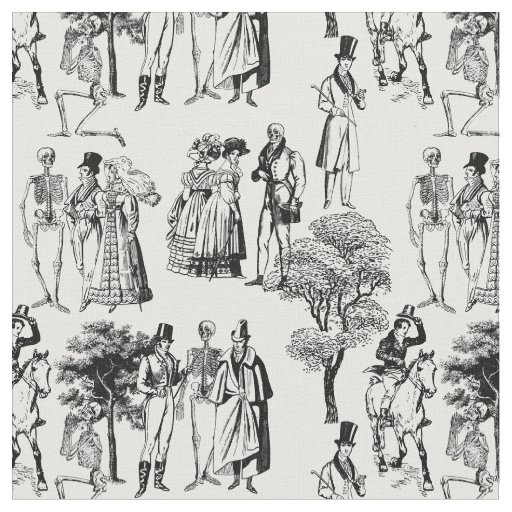 macabre halloween regency skeleton toile fabric