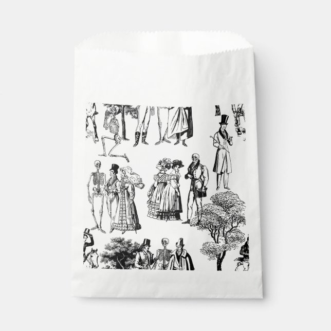 macabre halloween regency skeleton toile favor bag (Front)