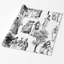 macabre halloween regency skeleton toile wrapping paper