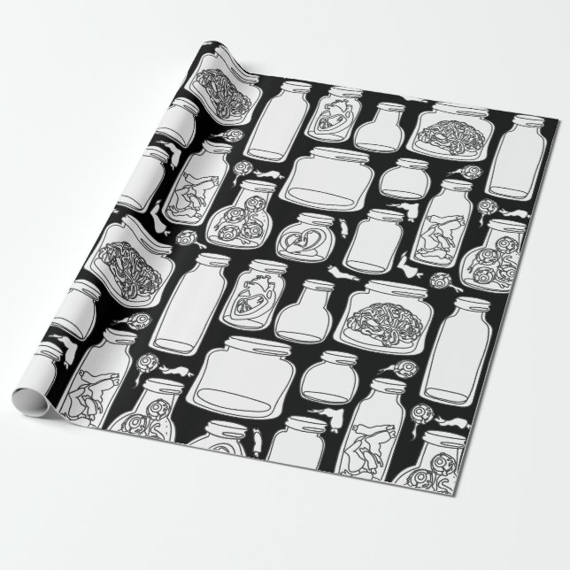 macabre medical specimens black white gothic wrapping paper (Unrolled)