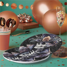 Macabre Orange & Purple Watercolor Skeleton