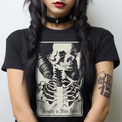 Macabre Skeleton Skull Beauty Tarot Victorian Goth T_Shirt
