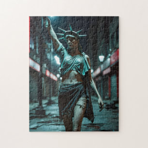 Macabre Statue of Liberty Red Light Dystopia Jigsaw Puzzle