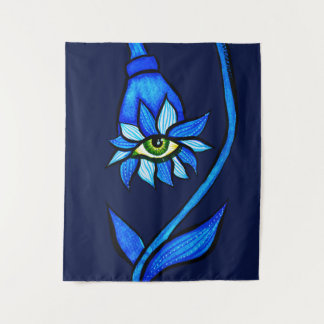 Macabre Witchy Eye Flower Creepy Spooky Blue Tapestry
