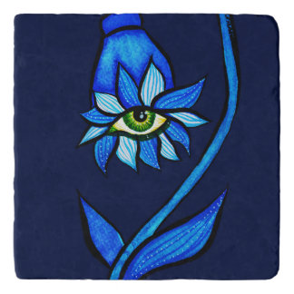 Macabre Witchy Eye Flower Creepy Spooky Blue Trivet