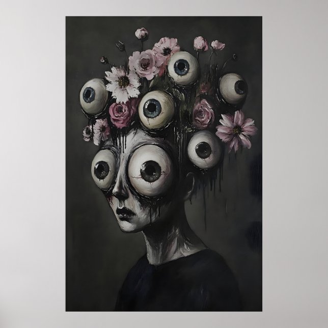 Macabre Woman's Face Eye Halloween Print, Сreepy Poster (Front)