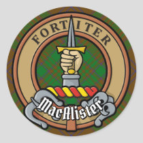 MacAlister of Glenbarr Crest over Hunting Tartan Classic Round Sticker