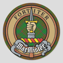 MacAlister of Glenbarr Crest over Hunting Tartan Classic Round Sticker