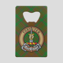 MacAlister of Glenbarr Crest over Hunting Tartan Credit Card Bottle Opener