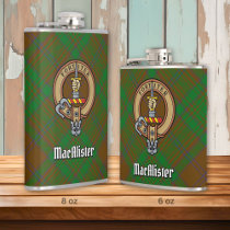 MacAlister of Glenbarr Crest over Hunting Tartan Flask