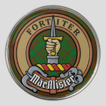 MacAlister of Glenbarr Crest over Hunting Tartan Golf Ball Marker