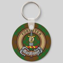 MacAlister of Glenbarr Crest over Hunting Tartan Keychain