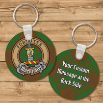 MacAlister of Glenbarr Crest over Hunting Tartan Keychain