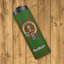 MacAlister of Glenbarr Crest over Hunting Tartan Thermal Tumbler