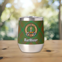 MacAlister of Glenbarr Crest over Hunting Tartan Thermal Wine Tumbler