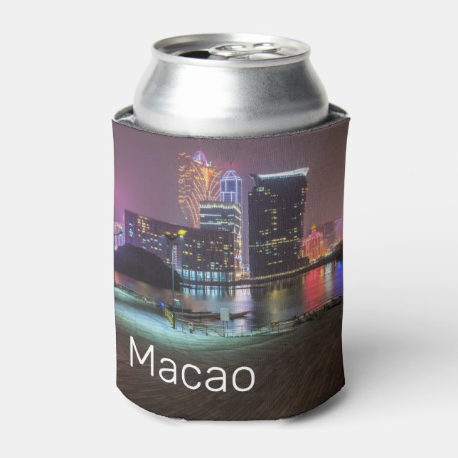Macao Casino Skyline Panorama China Nighttime Can Cooler (Can Front)