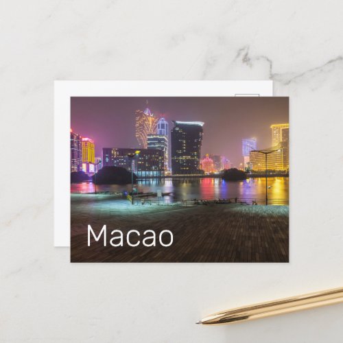 Macao Casino Skyline Panorama China Nighttime Holiday Postcard