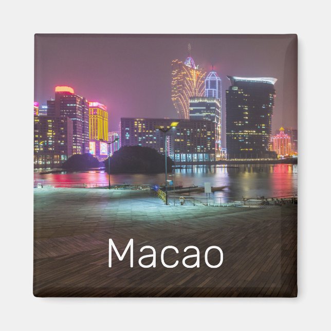 Macao Casino Skyline Panorama China Nighttime Magnet (Front)