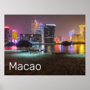 Macao Casino Skyline Panorama China Nighttime Poster