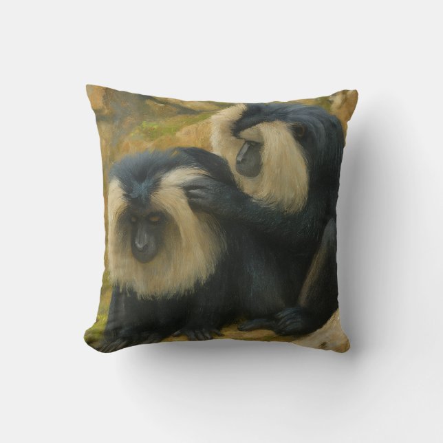 Macaque Bond – Grooming Ritual Throw Pillow (Front)
