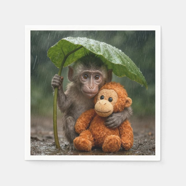 Macaque Monkey with Orange Orangutan Napkins (Front)